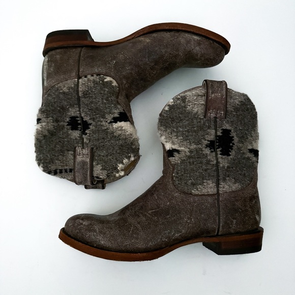 Stetson Sandia Serape Aztec Textile Western Leather Ankle Round Toe Boots - Picture 4 of 6